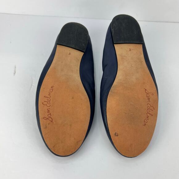 EUC Sam Edelman 8 Felicia Navy Blue Leather Bow Charm Ballet Flats Shoes Elastic - Picture 11 of 11